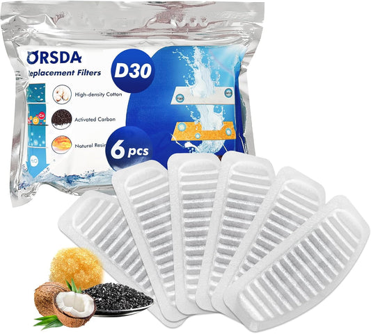Cat Water Fountain Filter, 6 Pack Replacement Filters for 67Oz/2L Automatic Pet Fountain - 3 Triple Filtration System