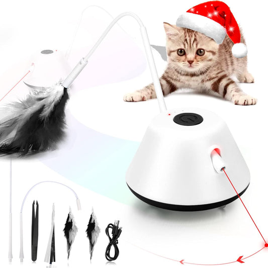 Cat Toy, Interactive Cat Toys for Indoor Cats Exercise, Automated Cat Light Toy with Light and Feathers, Self Rotating Auto Moving Kitten Toys, 3 Modes Electric Cat Toy, Robotic Cat Toy