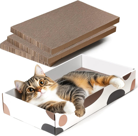 Cat Scratcher Cardboard Indoor - 17"X10" Cat Refill Box with 3 Pcs Scratching Board Reversable Long Lasting Clawing Pad for Cats, Corrugate Scratchers Bed Sofa Couch Furniture Wall Protector